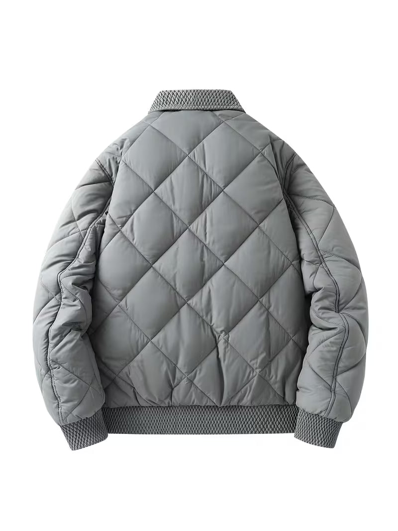 Kurtka męska zimowa z pikowaniem w romby i prążkowanym wykończeniem
