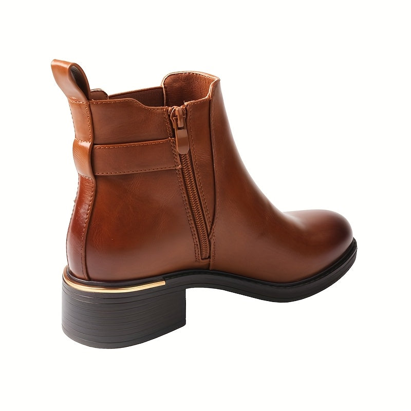 Botki damskie z elastycznymi wstawkami paskiem z klamrą i niskim obcasem