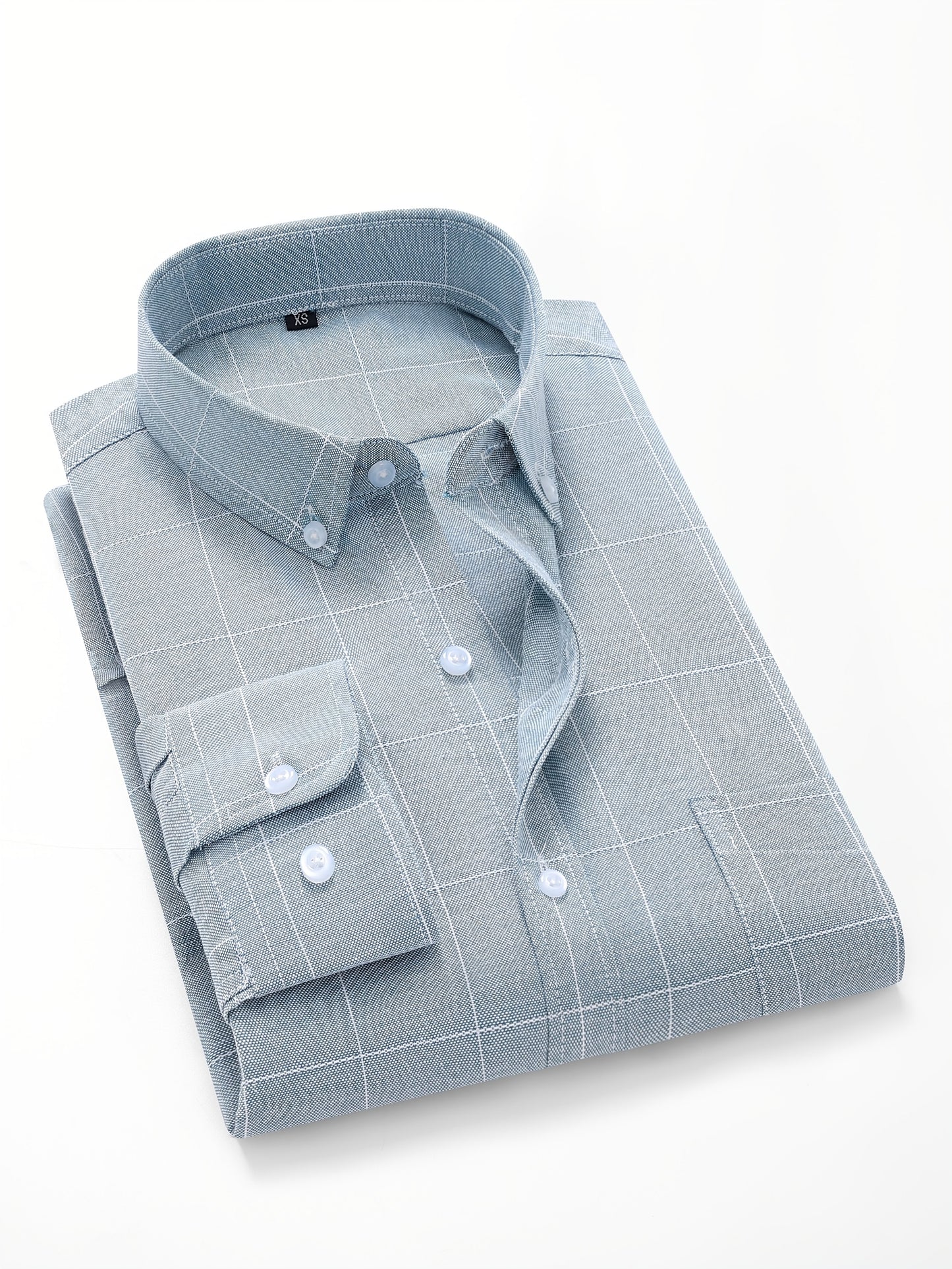 Koszula męska formalna z kołnierzem zapinanym na guziki i wzorem w kratkę