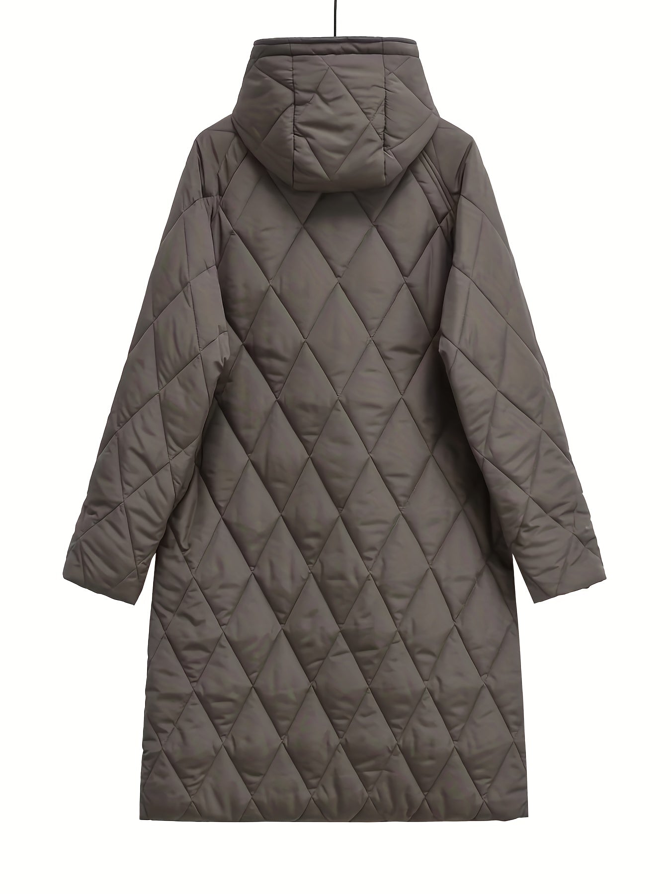 Płaszcz damski pikowany z kapturem i rombowym układem przeszyć