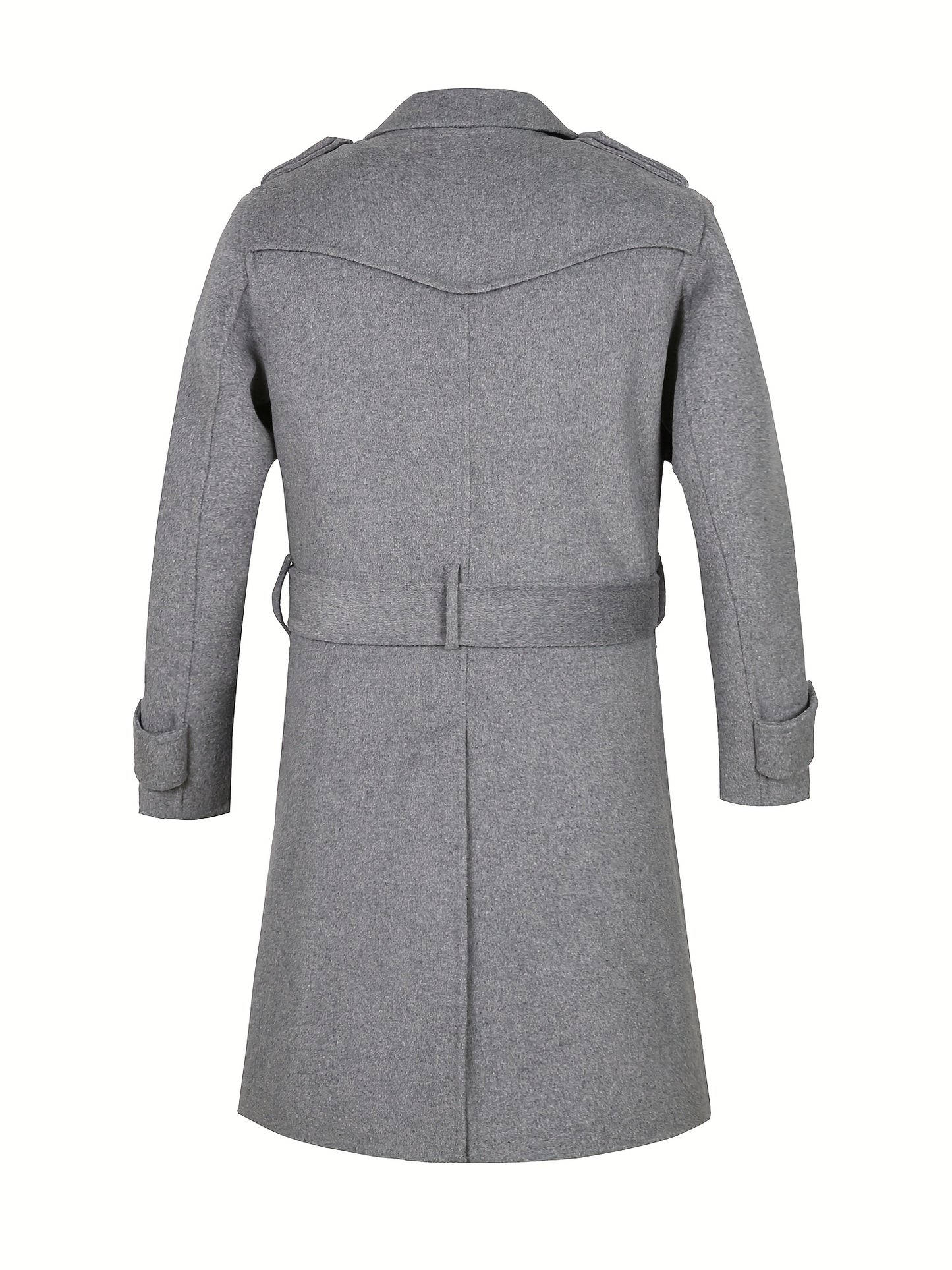 Płaszcz męski dwurzędowy z paskiem i pagonami z cienkiej tkaniny