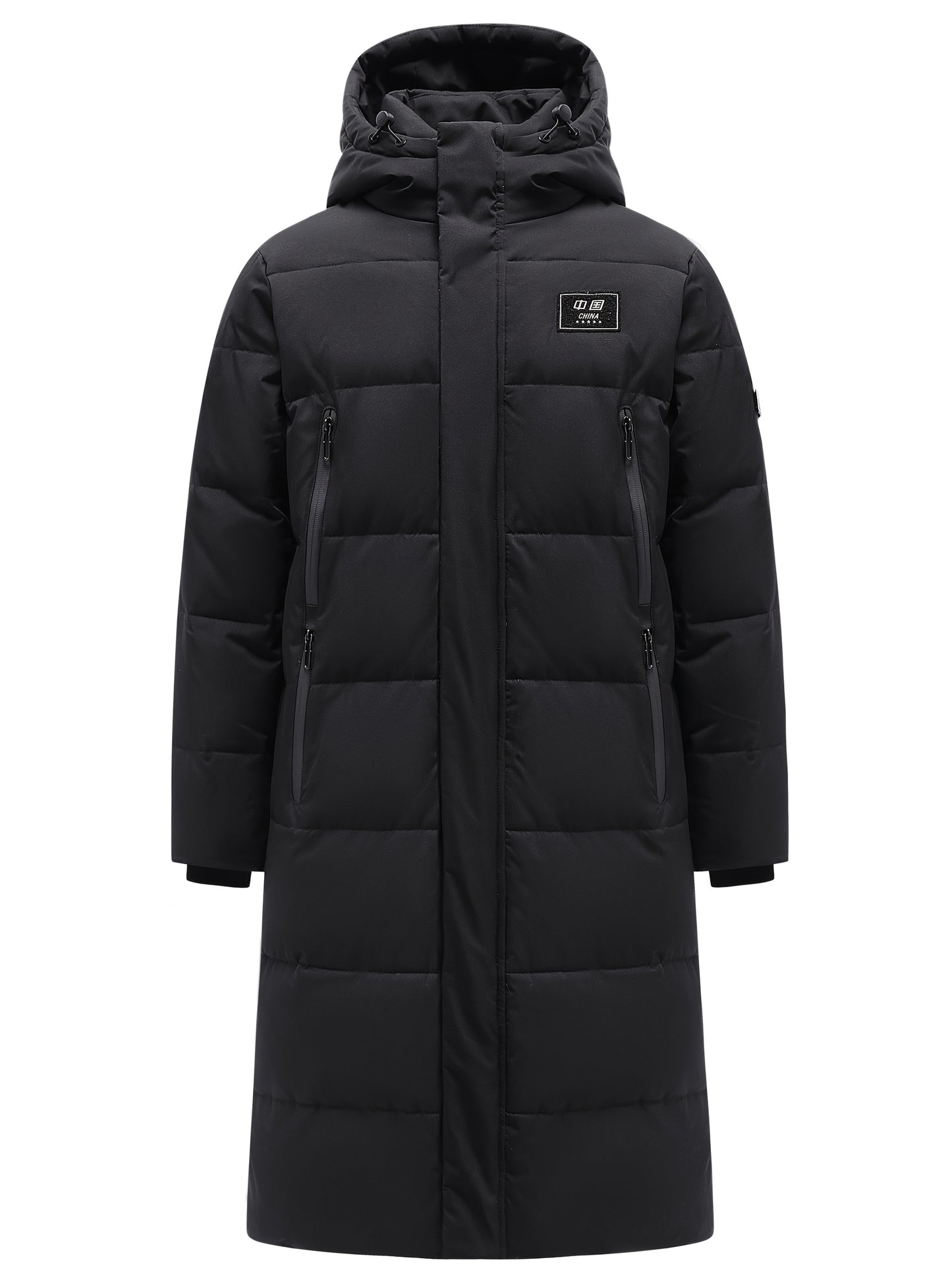 Płaszcz męski pikowany z panelem zakrywającym zamek i kapturem