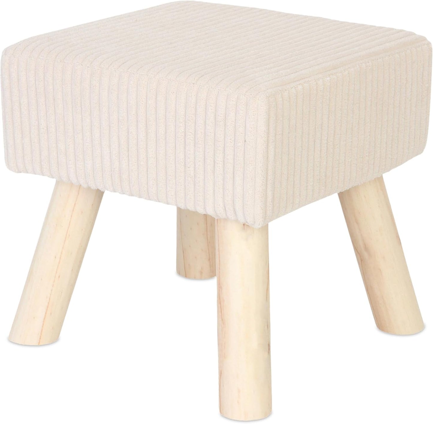 Taboret tapicerowany z prążkowanym siedziskiem i drewnianymi nogami
