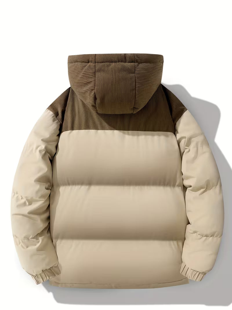 Kurtka męska zimowa z prążkowanym kapturem i panelami wypełnienia