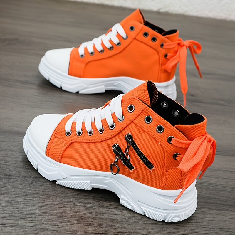 Damskie Sneakersy Platformowe z Podwyższoną Podeszwą, Sznurowaniem i Zamkiem Boczny