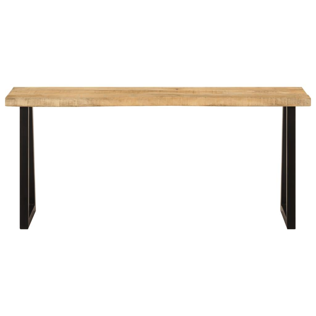 Ławka z trapezowymi metalowymi nogami i drewnianym blatem