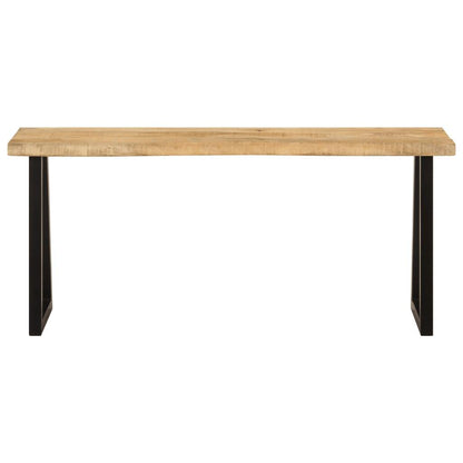 Ławka z trapezowymi metalowymi nogami i drewnianym blatem