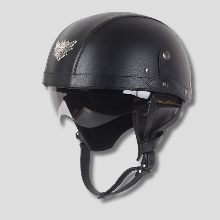 Zabytkowy kask motocyklowy z chowaną osłoną