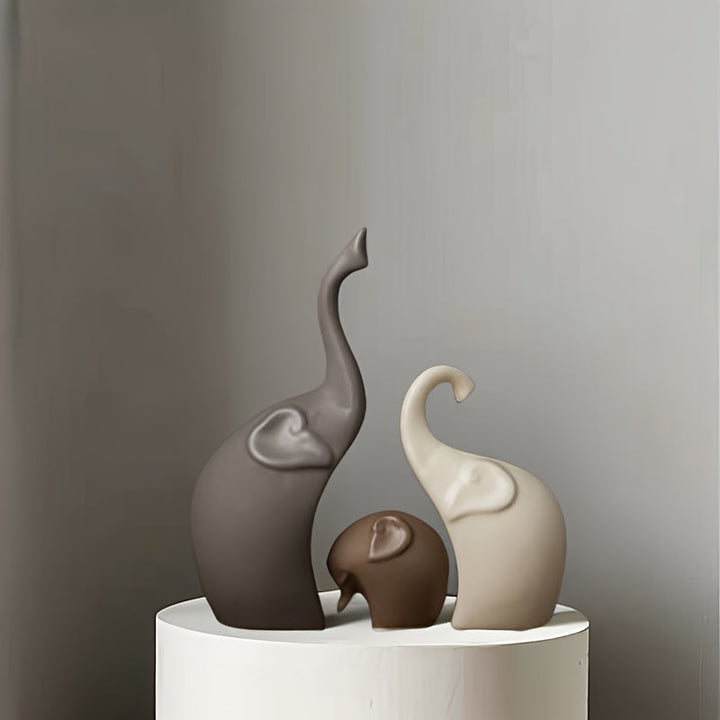 Zestaw 3 Figurek Słoni Ceramicznych – Nowoczesna Matowa Dekoracja do Salonu lub Biura