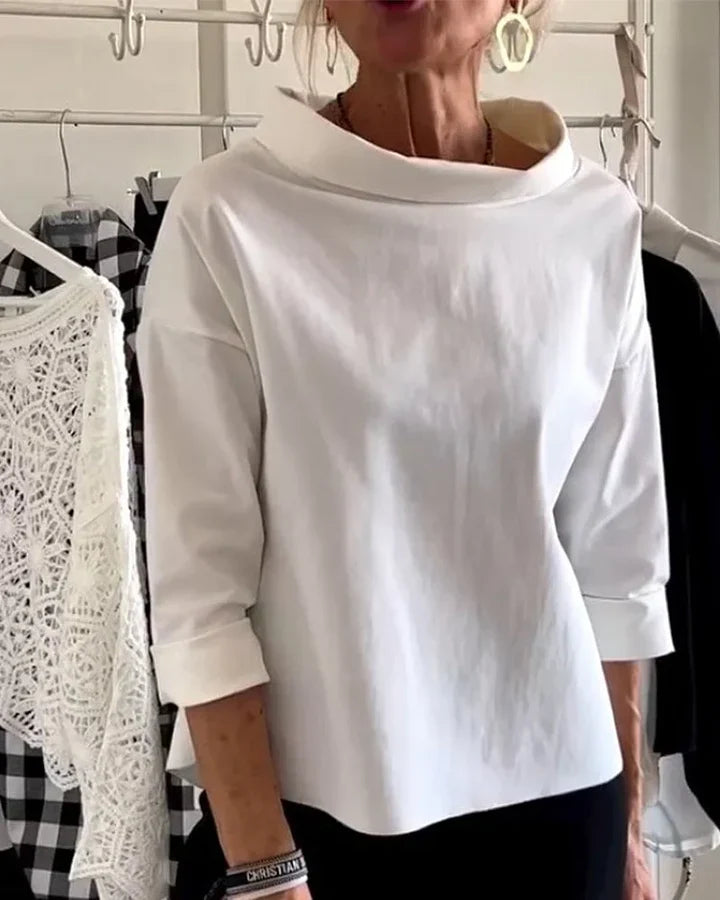 Casual Top z Szerokimi Klapami i Pół Golfem dla Stylowego Wyglądu