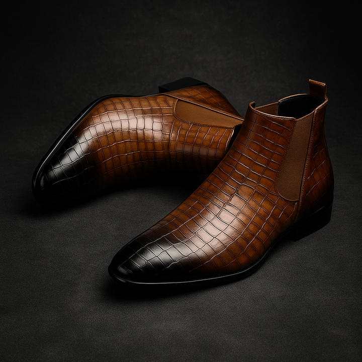 Meskie Botki Chelsea Boots Z Efektem Skory Weza, Wsuwane, Do Kostki