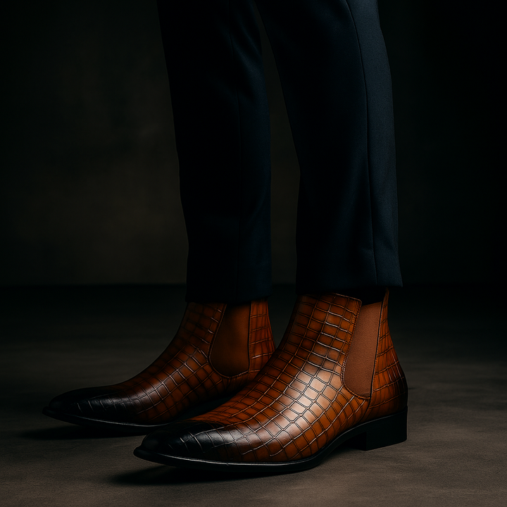 Meskie Botki Chelsea Boots Z Efektem Skory Weza, Wsuwane, Do Kostki