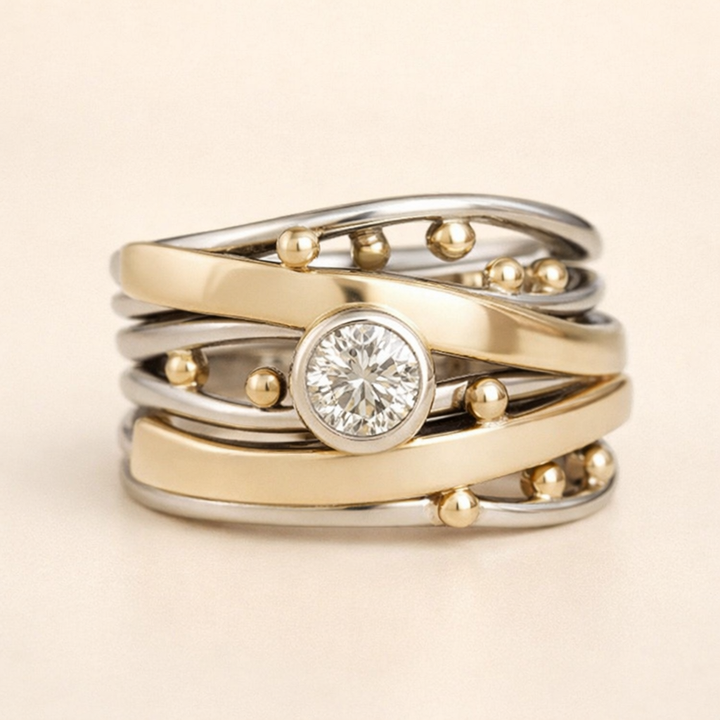 Royal – Pierścionek vintage ze złota z cyrkonią