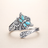 Pierścionek z turkusem ze srebra sterling – wrap vintage boho z ważką