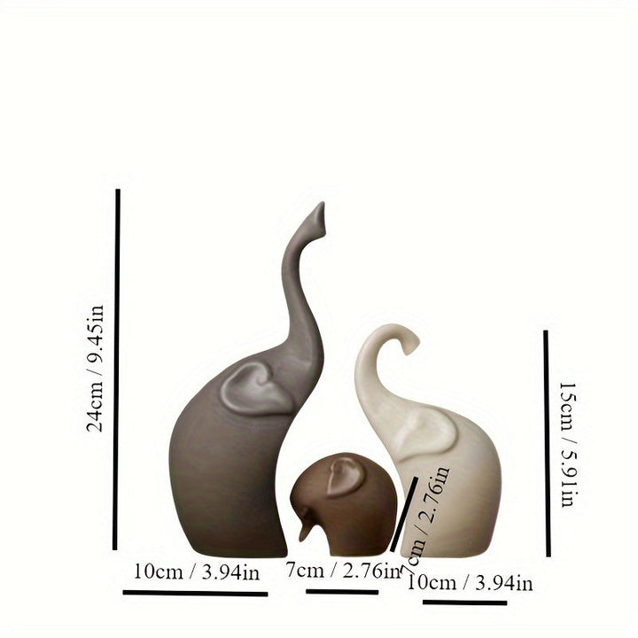 Zestaw 3 Figurek Słoni Ceramicznych – Nowoczesna Matowa Dekoracja do Salonu lub Biura