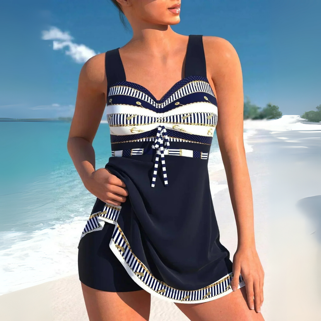 Kobiece tankini w stylu azteckim z marszczeniami
