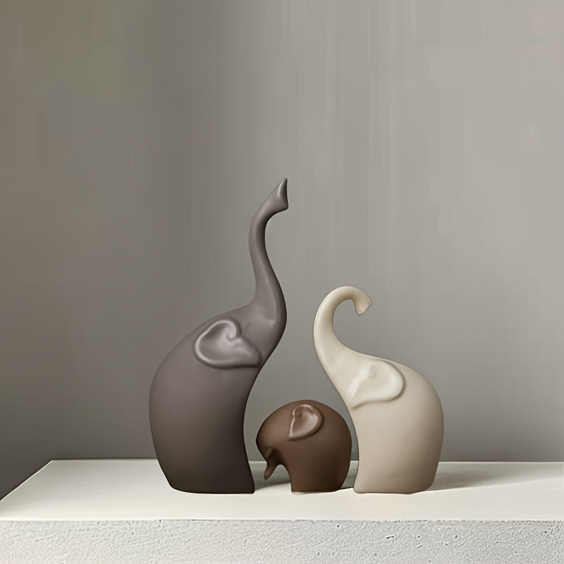 Zestaw 3 Figurek Słoni Ceramicznych – Nowoczesna Matowa Dekoracja do Salonu lub Biura