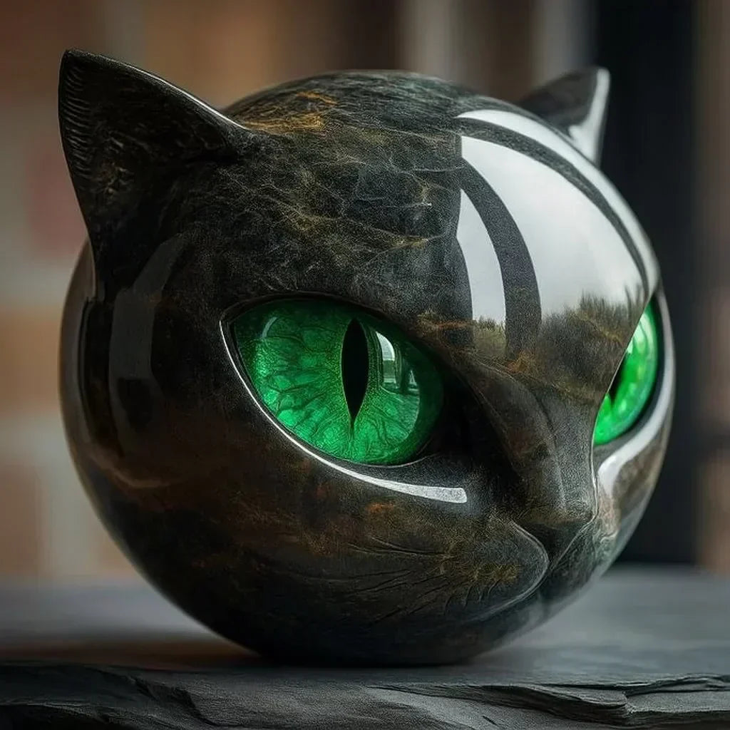 Rzeźba NoirCat – głowa czarnego kota z hipnotyzującymi oczami