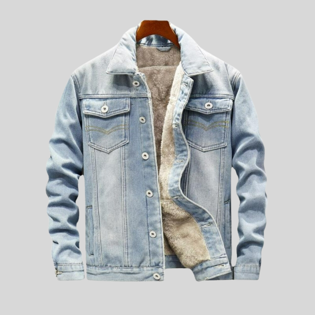 Męska kurtka z mieszanki jeansu, długi rękaw, klasyczny design