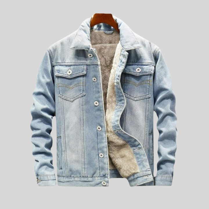 Męska kurtka z mieszanki jeansu, długi rękaw, klasyczny design