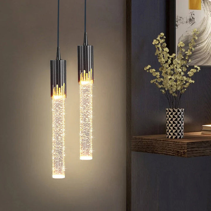 Szklana lampa wisząca w kształcie cylindra – Lustreau