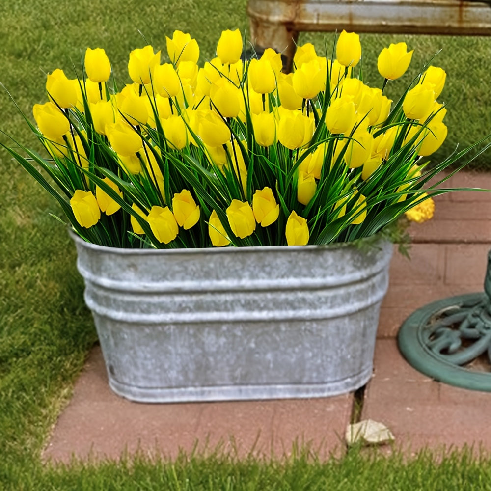 Zestaw 6 Bukietów Sztucznych Tulipanów – Odpornych na UV i Realistycznych do Dekoracji Ogrodu i Wnętrz