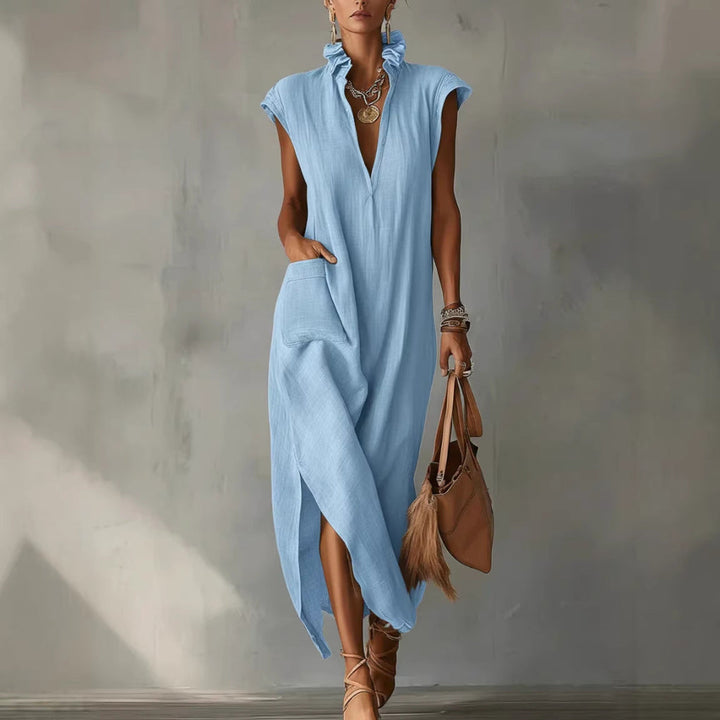 Women's Cotton-Linen Sleeveless Solid-Color Dress