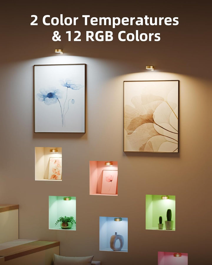 Regulowana magnetyczna lampka do obrazów | LED z dotykiem i pilotem, RGB/biała, USB