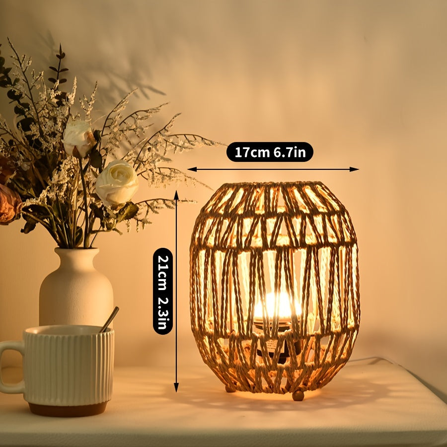 Boho lampa stołowa z rattanu – ręcznie wykonany akcent świetlny do sypialni lub salonu