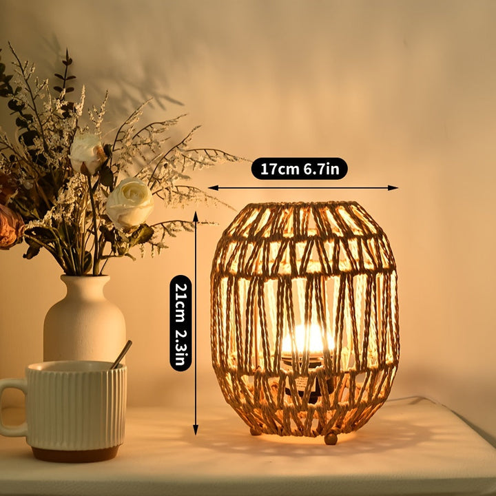 Boho lampa stołowa z rattanu – ręcznie wykonany akcent świetlny do sypialni lub salonu
