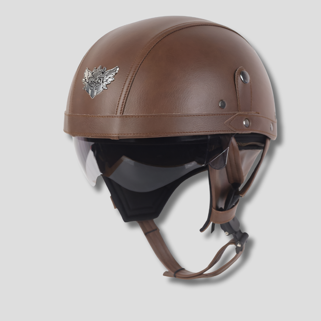 Zabytkowy kask motocyklowy z chowaną osłoną