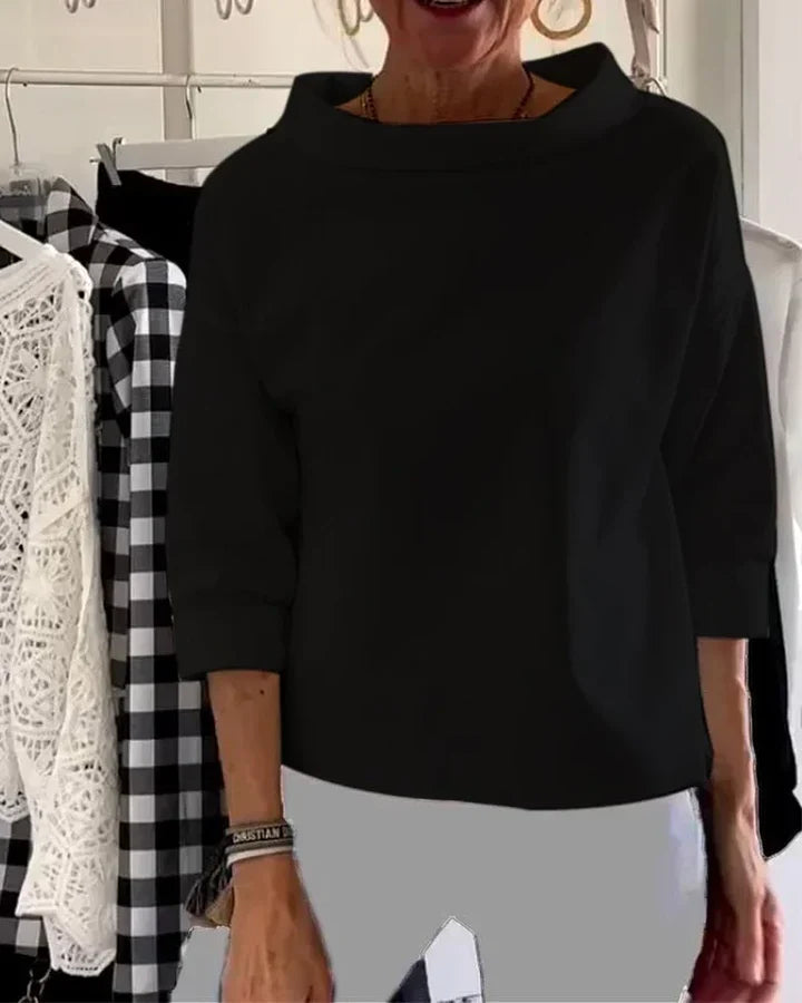 Casual Top z Szerokimi Klapami i Pół Golfem dla Stylowego Wyglądu