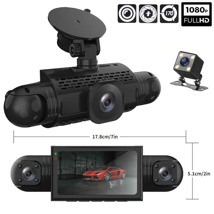 Wideorejestrator samochodowy 360° | DashGard Pro CX360 | Rejestrator jazdy Full HD z widzeniem nocnym i monitorem parkingowym