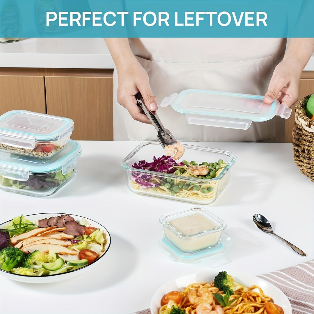 Zestaw 8 pojemników szklanych na żywność – pojemniki Bento do przygotowywania posiłków, szczelne, z wieczkami zabezpieczającymi przed wyciekiem, do mikrofalówki, piekarnika, zamrażarki i zmywarki, bez BPA