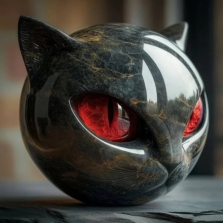 Rzeźba NoirCat – głowa czarnego kota z hipnotyzującymi oczami