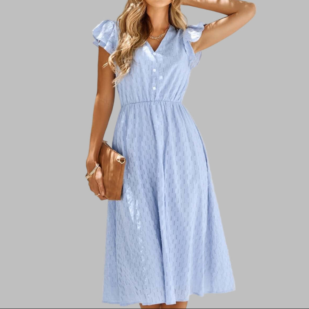 Kobieta Flowy V-Neck Ruffled Midi Dress