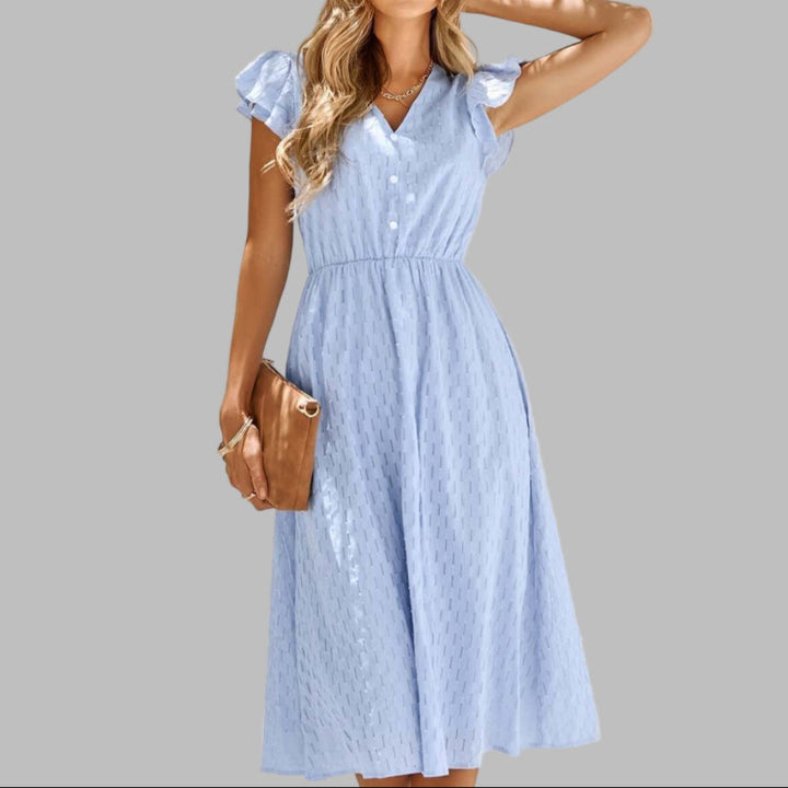 Kobieta Flowy V-Neck Ruffled Midi Dress