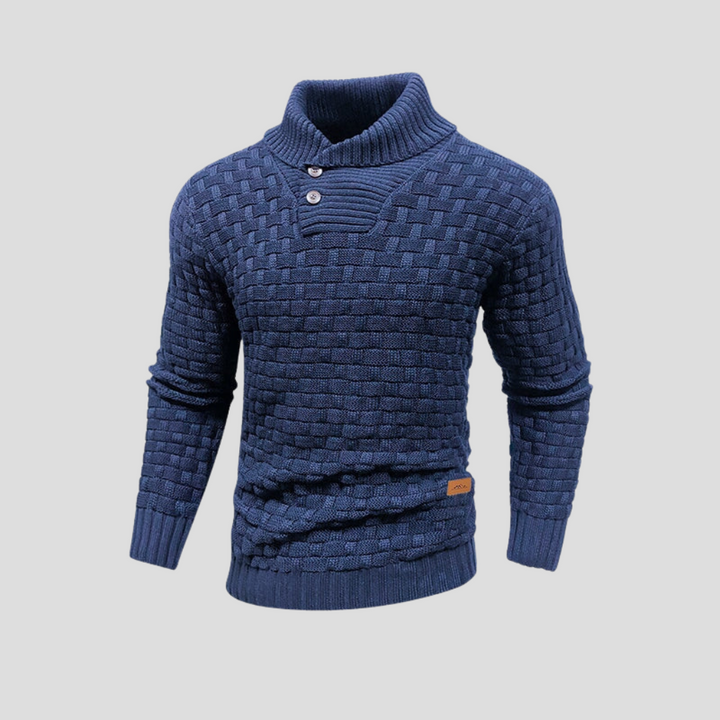 Męski sweter z półkołnierzem i zapięciem