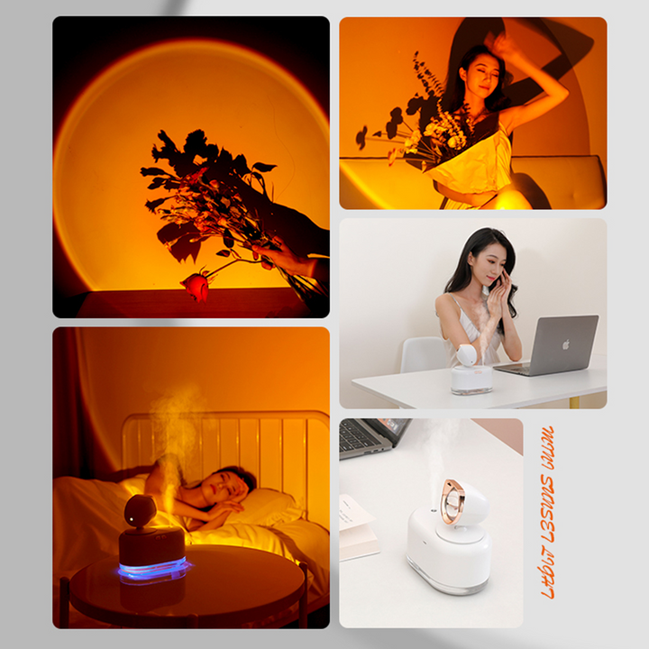 Lampa sunset z nawilżaczem, bezprzewodowa lub przez USB