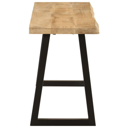 Ławka z trapezowymi metalowymi nogami i drewnianym blatem