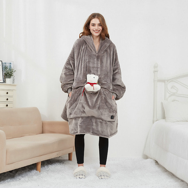 Ogrzewana bluza-koc oversize z sherpy z 3 poziomami