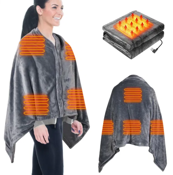 Poncho grzewcze USB z zamkiem, 150 x 80 cm z 8 strefami i 3 poziomami