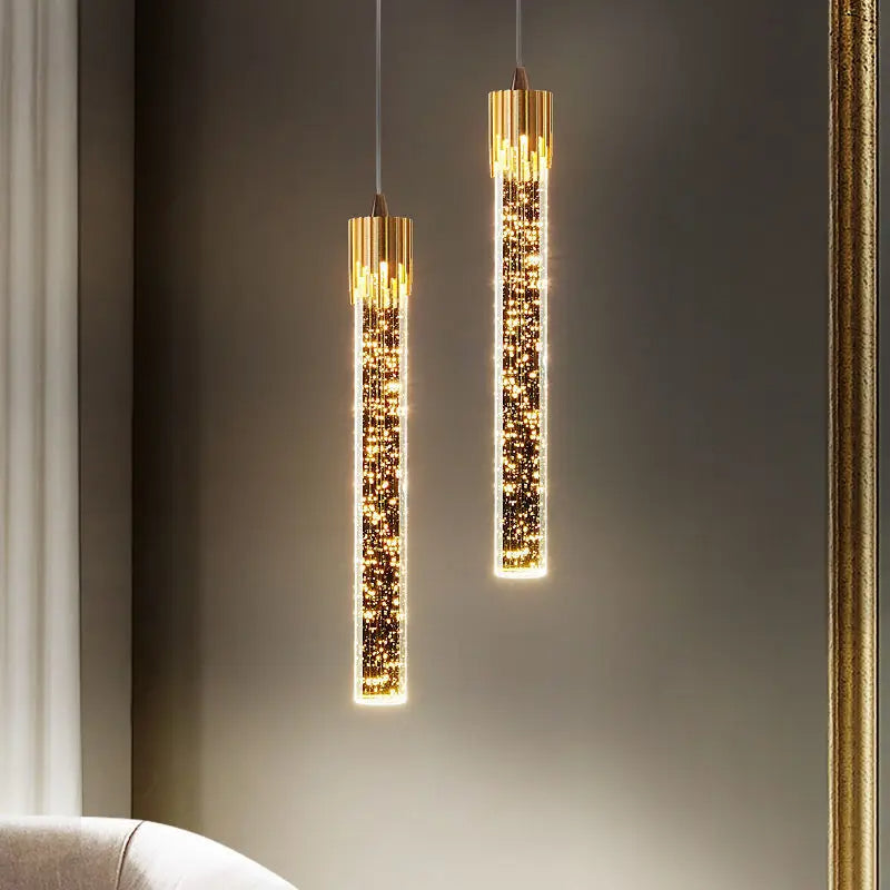 Szklana lampa wisząca w kształcie cylindra – Lustreau