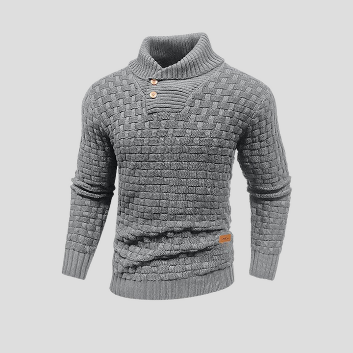 Męski sweter z półkołnierzem i zapięciem