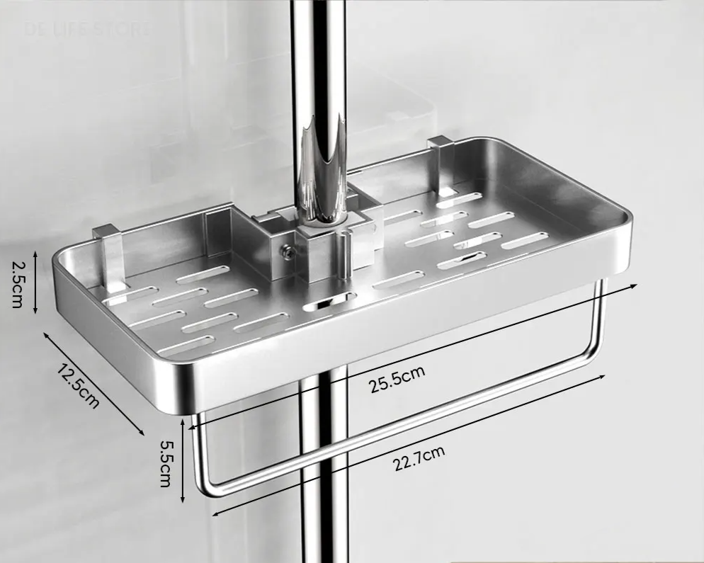AquaFix półka prysznicowa bez wiercenia – podwójna półka aluminiowa | Z drążkiem na ręczniki | Nierdzewna &amp; oszczędzająca miejsce