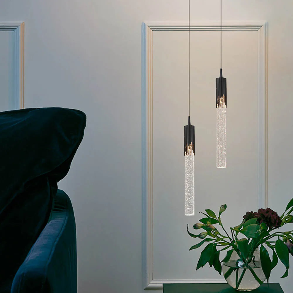 Szklana lampa wisząca w kształcie cylindra – Lustreau