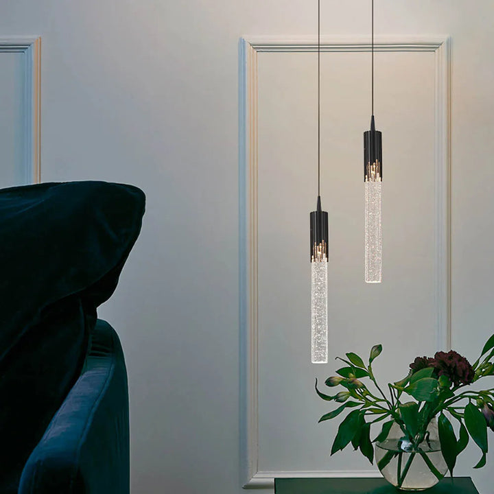 Szklana lampa wisząca w kształcie cylindra – Lustreau