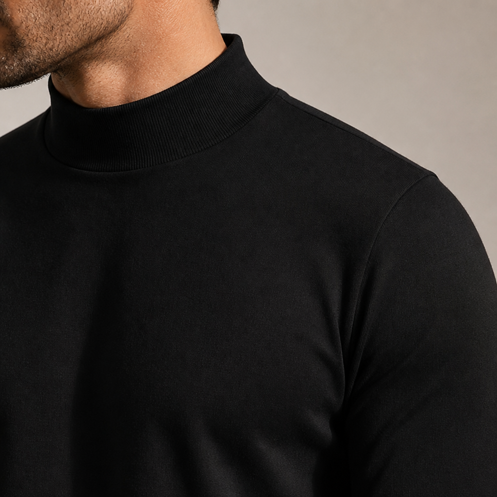 Męska koszulka slim fit z długim rękawem i wysokim, odwijanym kołnierzem