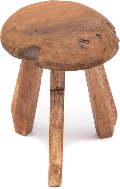 Taboret z litego drewna o asymetrycznej trójnożnej formie