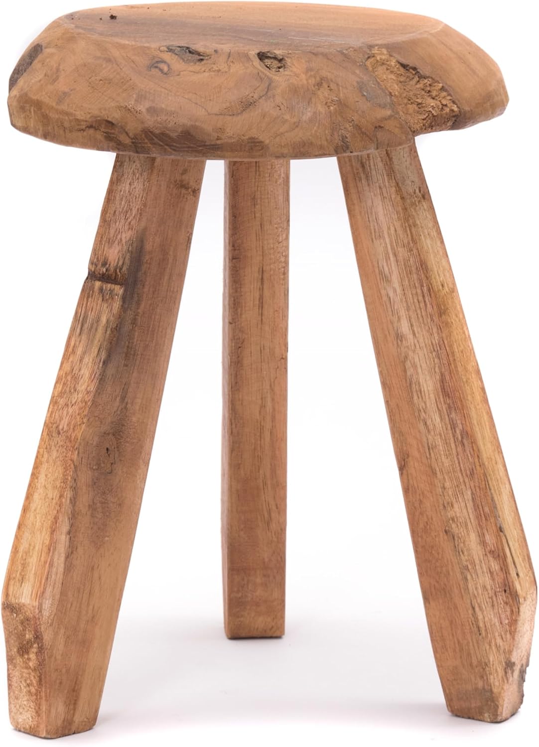 Taboret z litego drewna o asymetrycznej trójnożnej formie